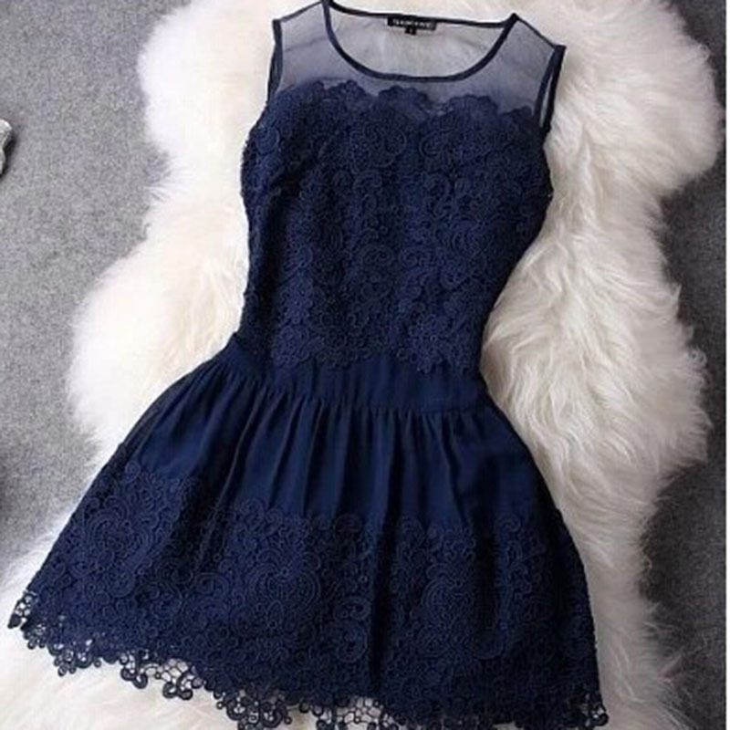 HZLQ4465 2015 Big Stitching Lace Dress Sleeveless ...