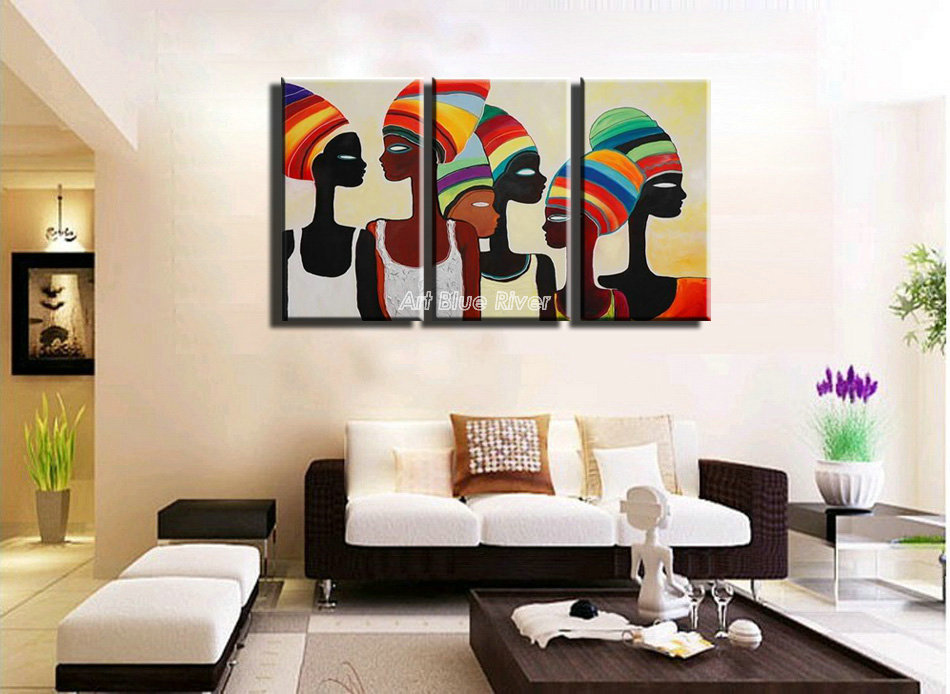 3 piece acrylic abstract canvas art hand painted African women handmade oil painting on canvas wall pictures for living room