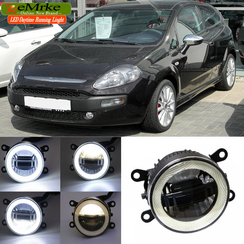 eeMrke For Fiat Punto EVO 2009 2012 3 in 1 LED DRL Angel Eye Fog Lamp