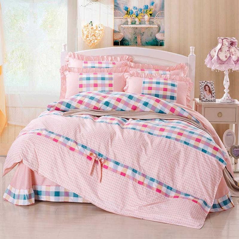 High Quality Home Textile Print Bedding Set 4Pcs Korean Princess Duvet Cover Set Bed Linen Bed sheet Pillowcase King/Queen BS19