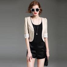 High Quality New Suits Coat 2016 Spring Summer Women Lace Patchwork Half Sleeve Small Business Coat Outerwear Basic Coat