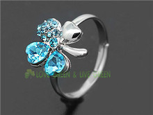 New Arrival hotselling factory Wholesale 18KGP Austrian Crystalrhinestones clover 4 Leaf leaves Heart Finger Rings jewelry