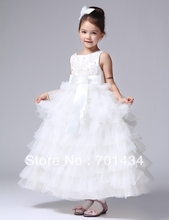 Cute White Lace Flower Girl Dress Tulle Jewel Ankle Length Empire Ball Gowns For Children Communion Dress