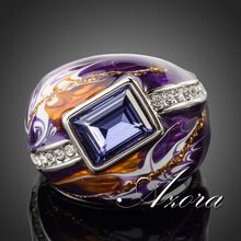 Royal Design! Platinum Plated SWA ELEMENTS Austrian Crystal Multicolour Oil Painting Pattern Ring FREE SHIPPING!(Azora TR0092)
