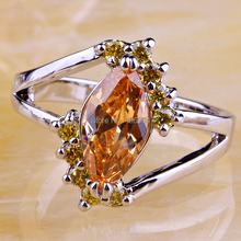Brand New Gorgeous Jewelry Wholesale Women Marquise & Round Cut Morganite & Citrine 925 Silver Ring Size 8 Free Shipping