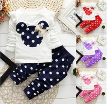 2016 new Spring Autumn children girls clothing sets minnie mouse clothes bow tops t shirt leggings pants baby kids 2 pcs suit