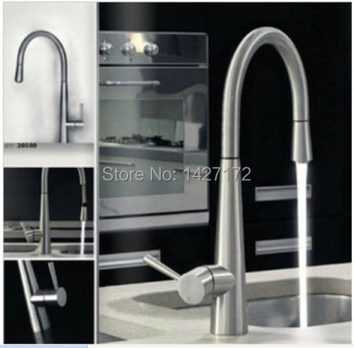 Modern New Designed Brushed Nickel Kitchen Faucet Pull Out Single Handle Vessel Sink Mixer Tap