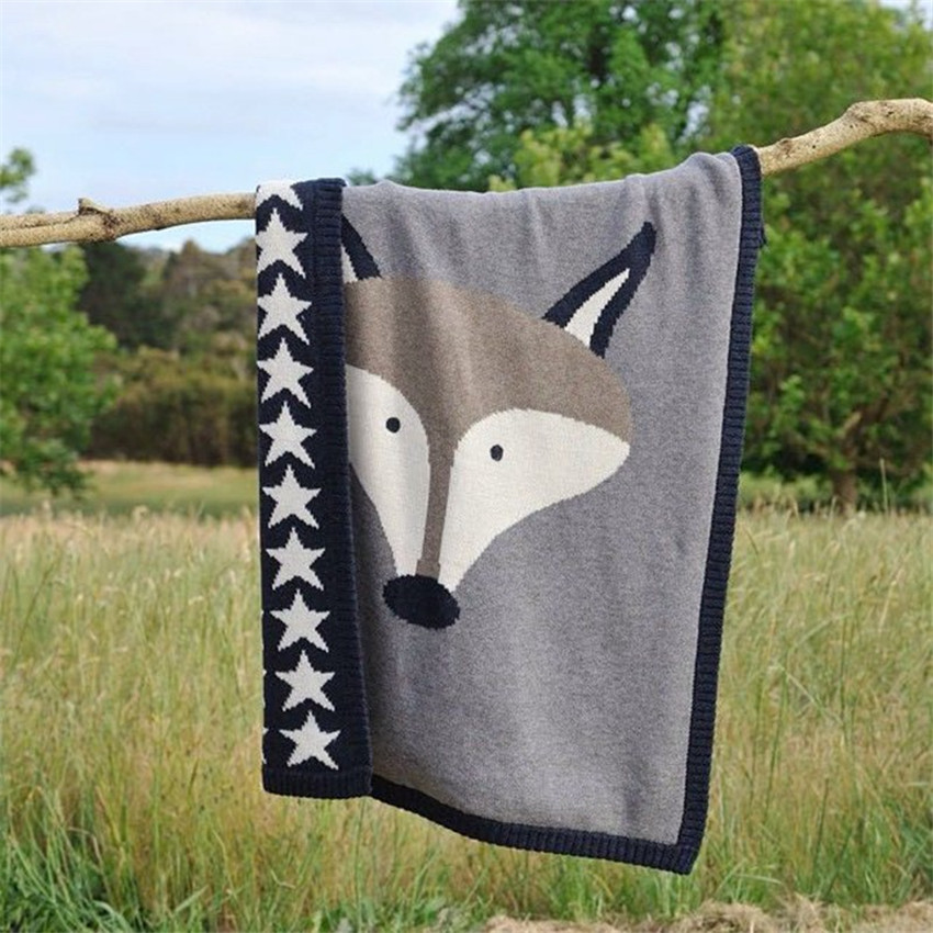 KIKIKIDS Fox pattern animal knitted baby blanket8