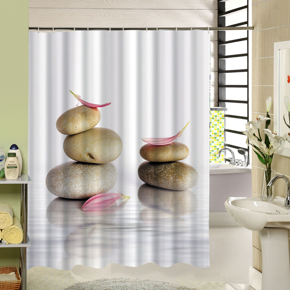 SPA ZEN Stones Shower Curtain Fabric Bathroom Waterproof 12 Hooks Bath Mat 7001 