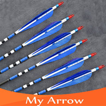80cm Length 12pcs lot Blue Turkey Feather Carbon Arrows With Iron Arrowhead Shooting Archery Arrows For