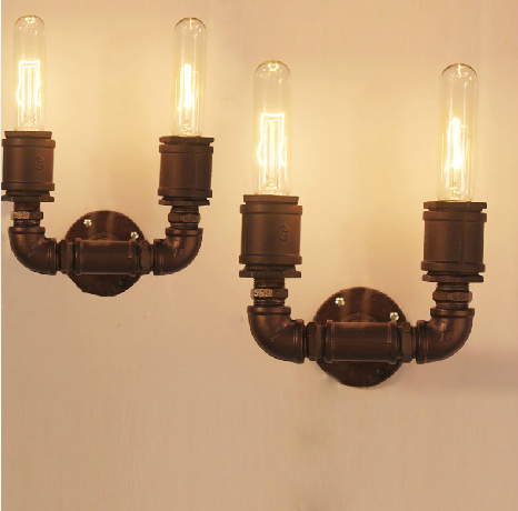 Loft double slider wall lamp vintage decoration iron water pipe wall lamp edison lamp bulb American industral wall lamp
