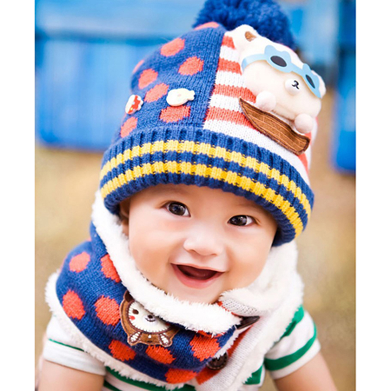 Winter Lovely Baby Kids Knitted Hat and Scarf Set with Full Fur Lining Childr...