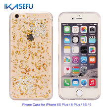 IKASEFU Fashion Clear Phone Case for iPhone 6 6S Plus 6S 6 Golden Flash Powder with Silver Maple Leaf TPU Mobile Phone Cover