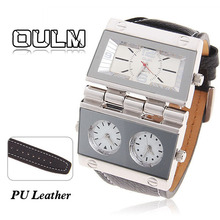 OULM 9525Man Sports Multiple Time Zone Quart Boat Nails Military watch Three Movt Quartz Special Unique