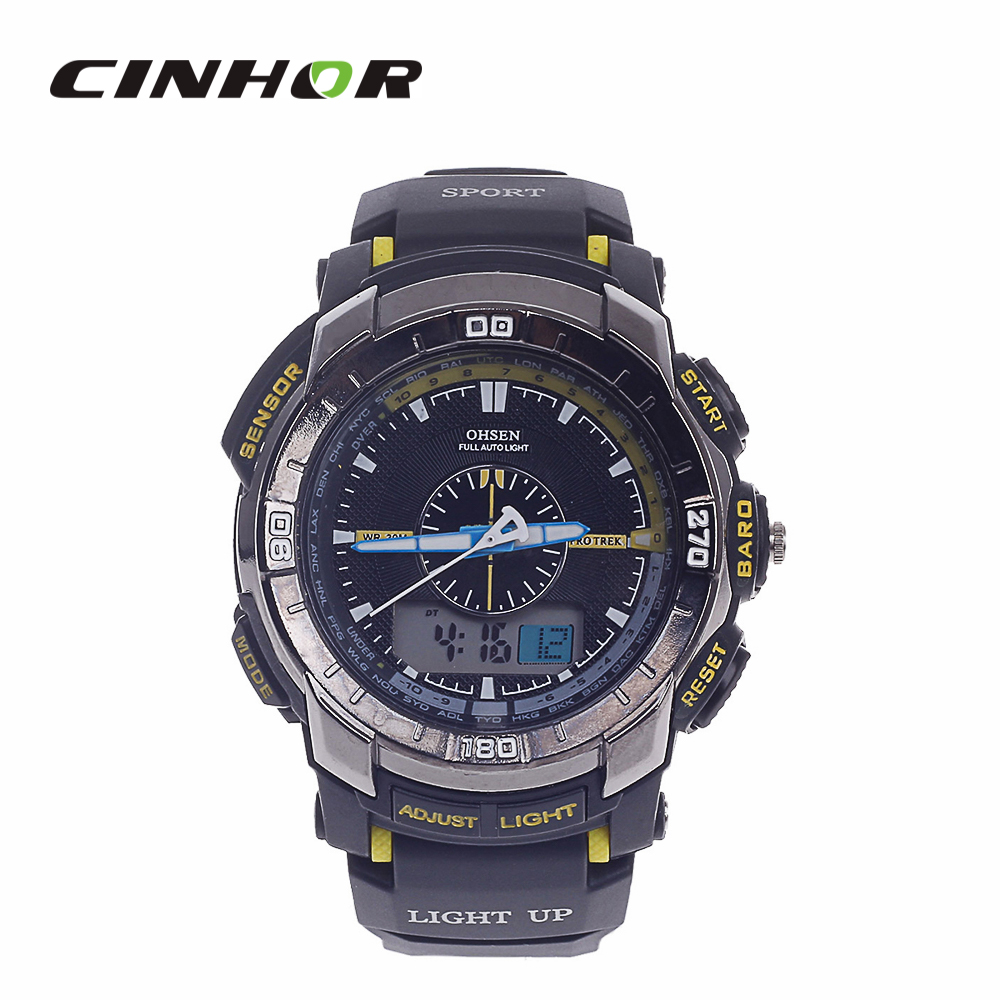 OHSEN AD1308 Men s Sport Analog Digital Quartz Wrist Watch Black Yellow 1 x CR 2025