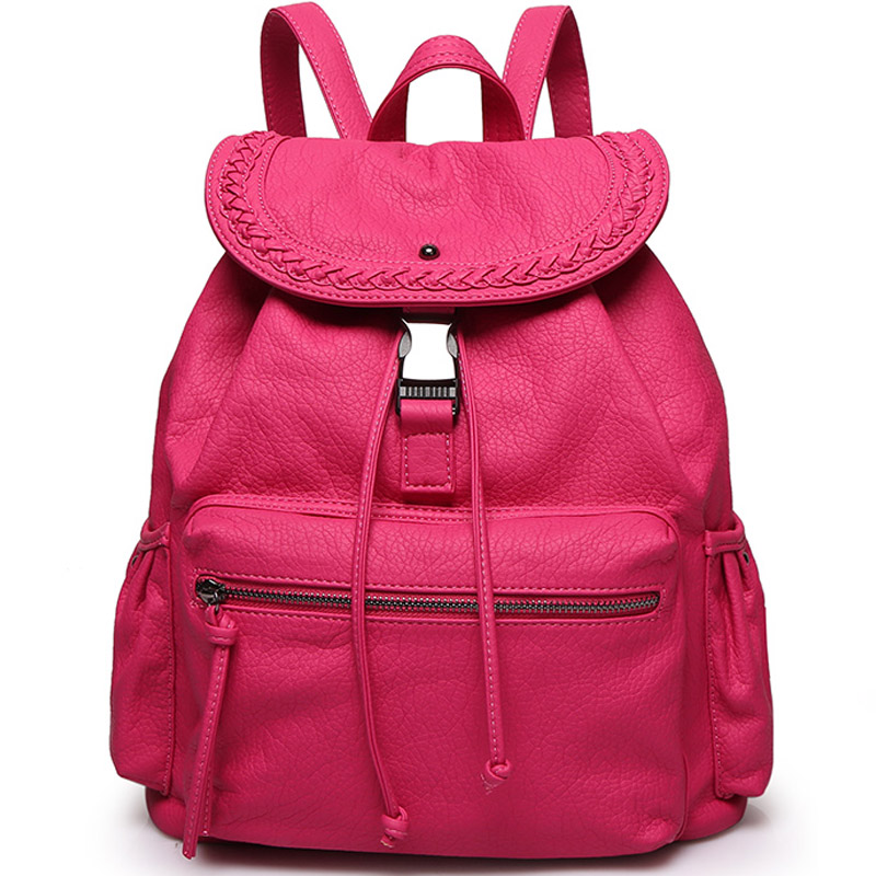 New arrival red soft leather backpack women famous brand european design High quality PU leather ...