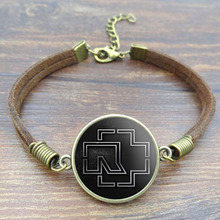 Vintage Brown Rope Bracelet Rock Band Rammstein Logo Glass Cabochon Picture Fashion Leather Bracelets for Women Men Jewelry