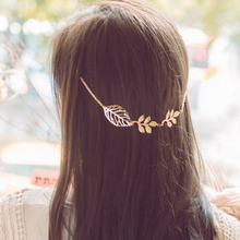 Elegant Korean New Fashion Hollow Metal Leaves Gold Chain Hair Clip Bridal Back Hairband Women Hair Jewelry Accessories H0508