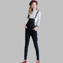 2016 Autumn Fashion School Girls Button Pencil Denim Jumpsuits female Preppy Style Jeans Trousers Free Shipping Large Size 26-40