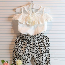 2015 summer fashion clothing sets baby girl clothes Korean style lace strapless suits vest pants 2pcs sleeveless Baby sets