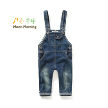 Moon Morning Girls Denim Overall 12M~7T Sraight Pocket Button Fly Blue Unisex Child Jumpsuit Cotton School Pupil Gacon Salopette