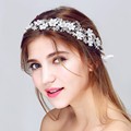 Silver Beaded Floral Bridal Headband Handmade Wedding Hair Accessories Women Jewelry Crystal Headbands with ribbon