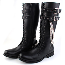 Fashion Black Leather Lace Up Punk Rock Men Boots Winter Boots Buckle Strap Cosplay Boots