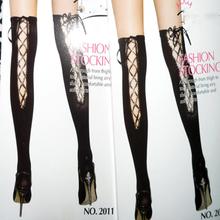 Popular Lace Long Knee Socks Vertical Stripe Thin Leg Woman Sock 6 Colors