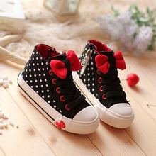 2015 Hot selling Spring Autumn Bowtie Children Shoes Girls Shoes High top Lace Girls Canvas Shoes