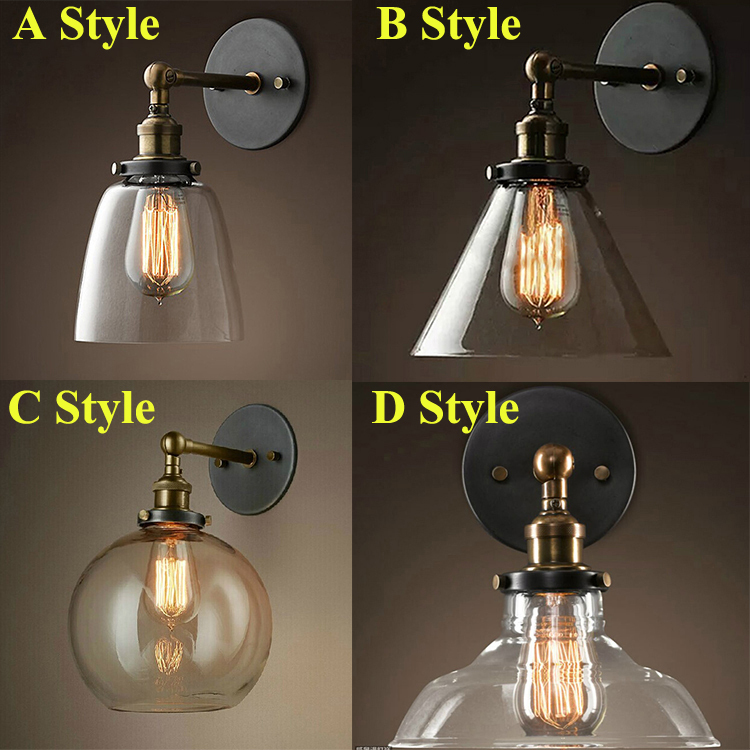 Wholesale Price Loft Vintage Industrial Edison Wall Lamps Clear Glass Lampshade Antique Copper Wall Lights 110V 220V For Bedroom