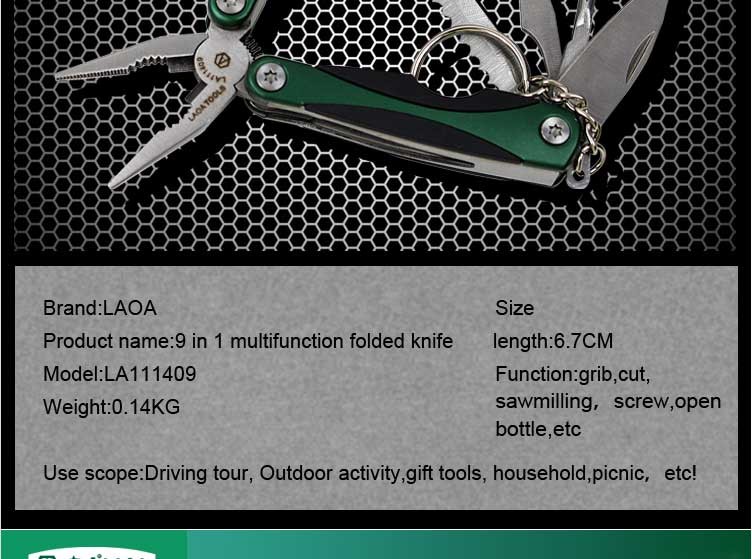 9in1 Outdoor Steel Multi Tool Plier Portable Pocket Mini Camping Kit steel handle folding safety knife survival wallet tool