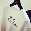 2016 Summer Women T Shirt Print Letters Students Kiss Me Short Sleeve T shirt White Black