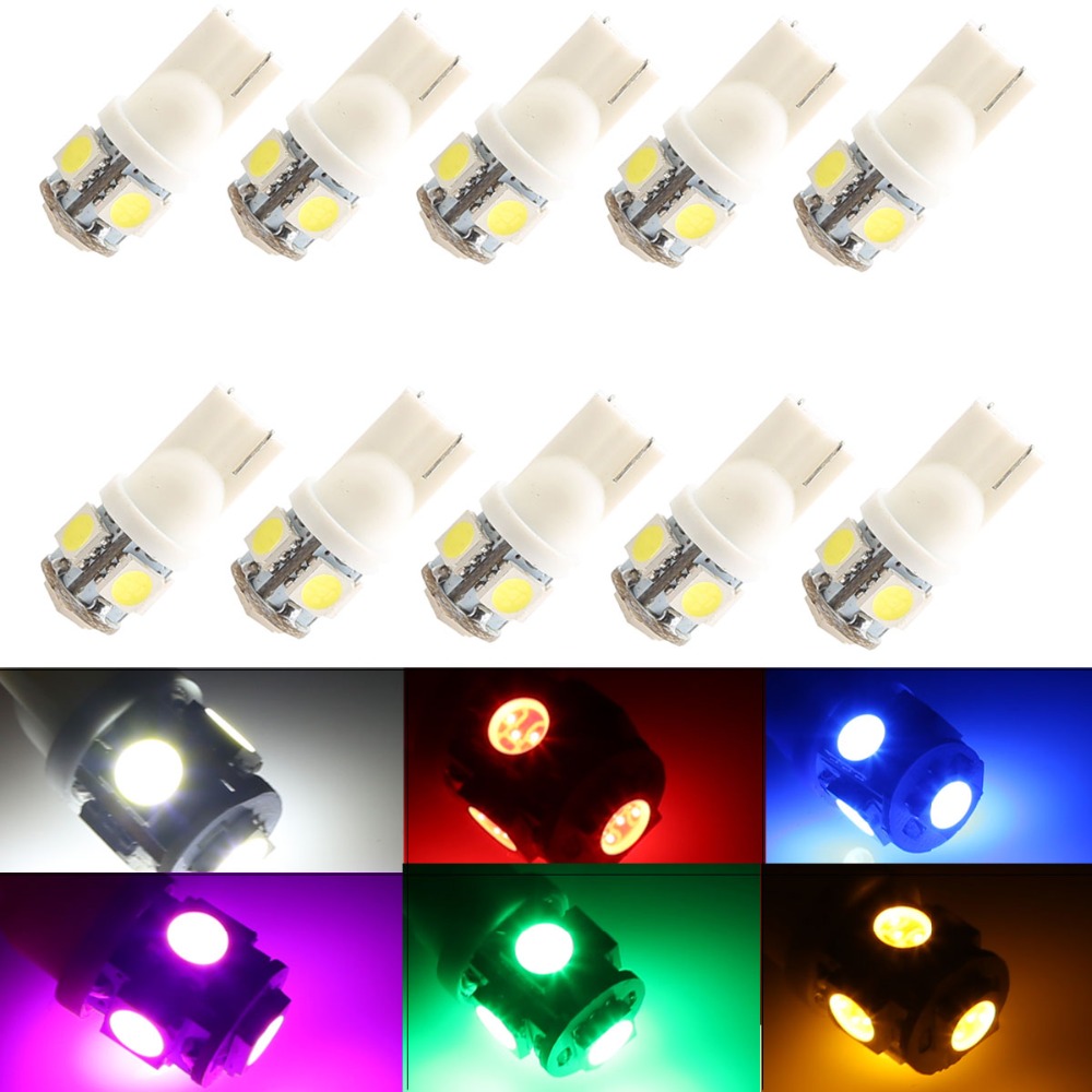 10x T10 5050 194 168 W5W 360 Degree Wedge 5050 5 SMD LED Bulb Car Tail light Car Side Wedge Tail Light Lamp XENON WHITE 6 Colors