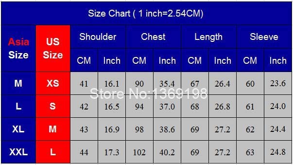 Asian Size Chart To Us Mens Jacket