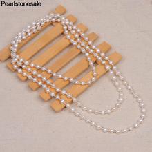 Genuine Real White Natural Fresh water Pearl Crystal Necklace sweater chain Long multilayer accessory female fashion