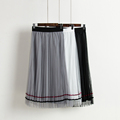 Elegant High Waist Pleated Skirt Women Long Tulle Mesh Skirts ladies Vintage tutu midi gray white