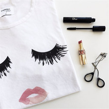 summer style 2015 hot women t shirt casual eyelash lips female models harajuku top cropped camisa