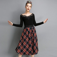 New Fashion Women Skirt Cotton Knee-Length Coat Ladies Ball Gown High Waist Tartan Design Clothing Casual Patchwork Skirt HZ255