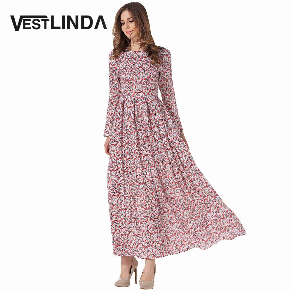 VESTLINDA Floral Print Maxi Dress Women Long Dresses Draped Ankle Length Robe Femme Vestidos Long Sleeve Spring Vintage Dress 8