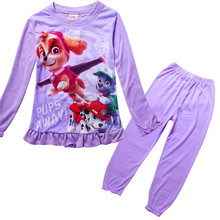 2016 New Cotton Princess Girls Long Sleeve Sleepwear Children Cartoon Patrol Homewears T Shirt Pants Clothing