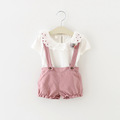 Summer of 2016 newborn baby girl suit cotton lace collar princess dress pin T shirt overalls