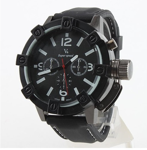 Vogue V6 3D surface Thick Case Strips Hour Marks Black Hours Analog Military Man Mens Business