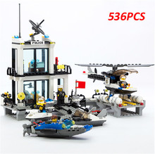 536pcs Plastic building blocks set for Police Station Helicopter Speedboat DIY bricks toy for children brinquedo educativo
