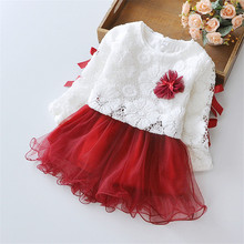 2016 New Modal Cotton 3 colors Girls Dress+ shirt 2 pcs Flowers clothes Kids Lace Mesh Lovely clothing Casual Children Costume