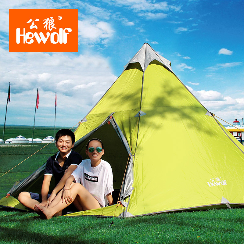 Hewolf multiplayer yurt tents 6-8 people camping aluminum anti rainstorm outdoor camping tent