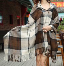 Free Shipping 2016 New Women Novelty Autumn Winter Plaid Tartan Poncho Shawl Checked Scarves Cape