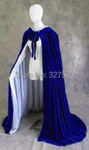Wedding party Cosplay Free shipping New Blue Velvet Lined in Silver Satin Cloak Gothic Wicca Robe