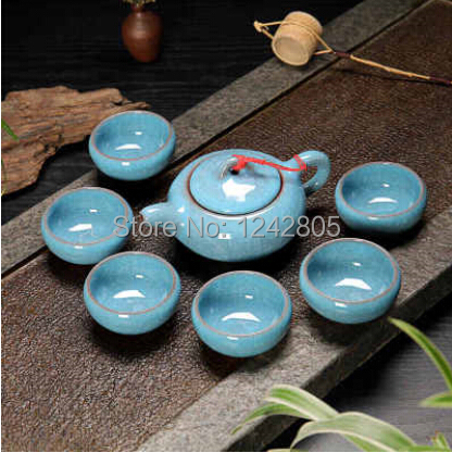 Hot sale 7pcs Light Blue color Chinese ceramic tea set ceramic teapot ceramic tea cup set