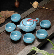 Hot sale 7pcs Light Blue color Chinese ceramic tea set, ceramic teapot & ceramic tea cup set