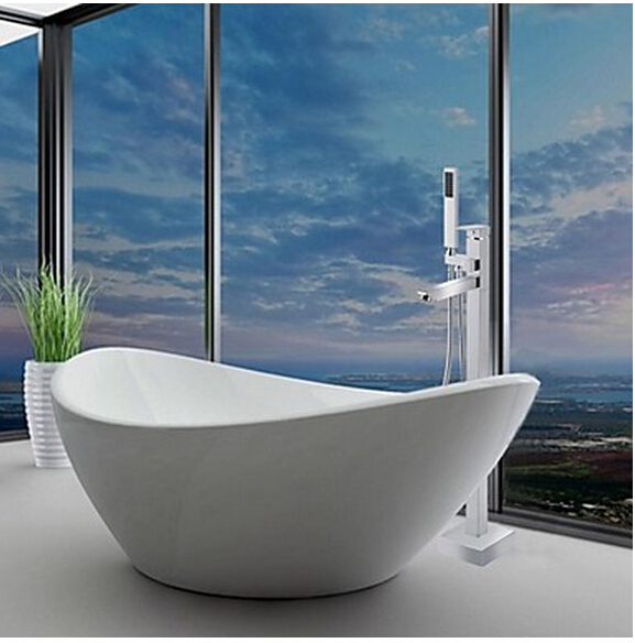 Free Standing Bathroom Bathtub Faucet + Handheld Shower Chrome Finish Single Handle Tub Mixer Taps